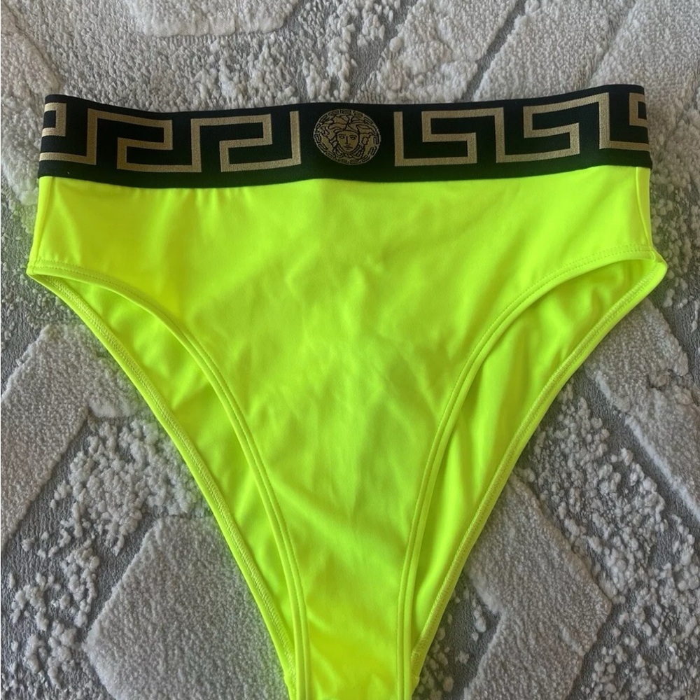 Versace Neon Yellow Greca Border Swimwear Bikini Bottom Women Size 4